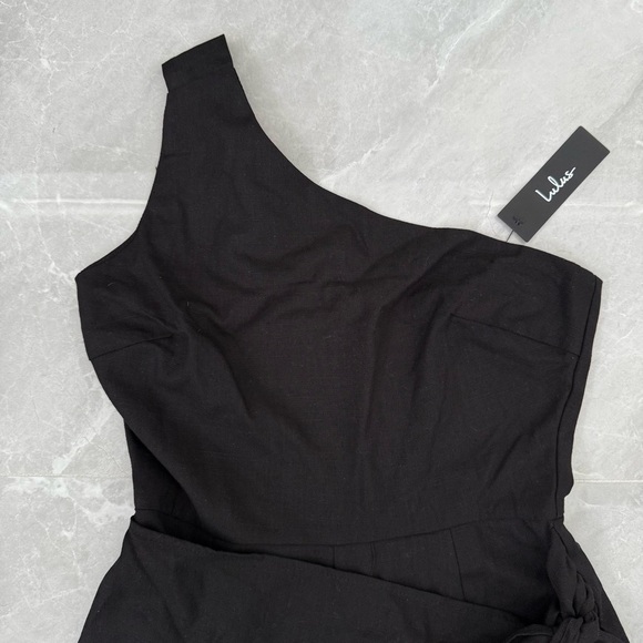 Women’s Lulus Tie and Low One Shoulder Knotted Skort Romper Linen Blend Small - Picture 4 of 16